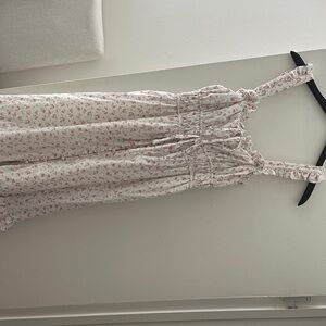 Aria White Floral Smocked Midi Dress with Pink Roses